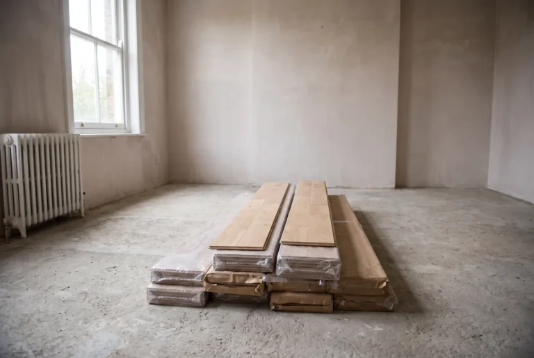 Paquets de parquet instalados a plat pour acclimatation avant pose