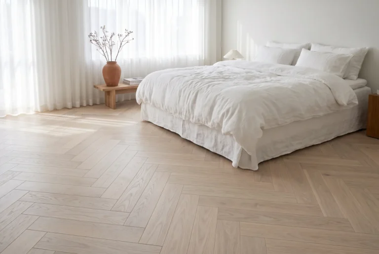 Chambre scandinave avec parquet frêne clair