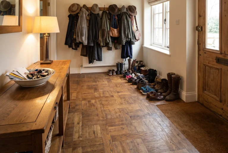 Entrée familiale avec parquet roble résistant au passage