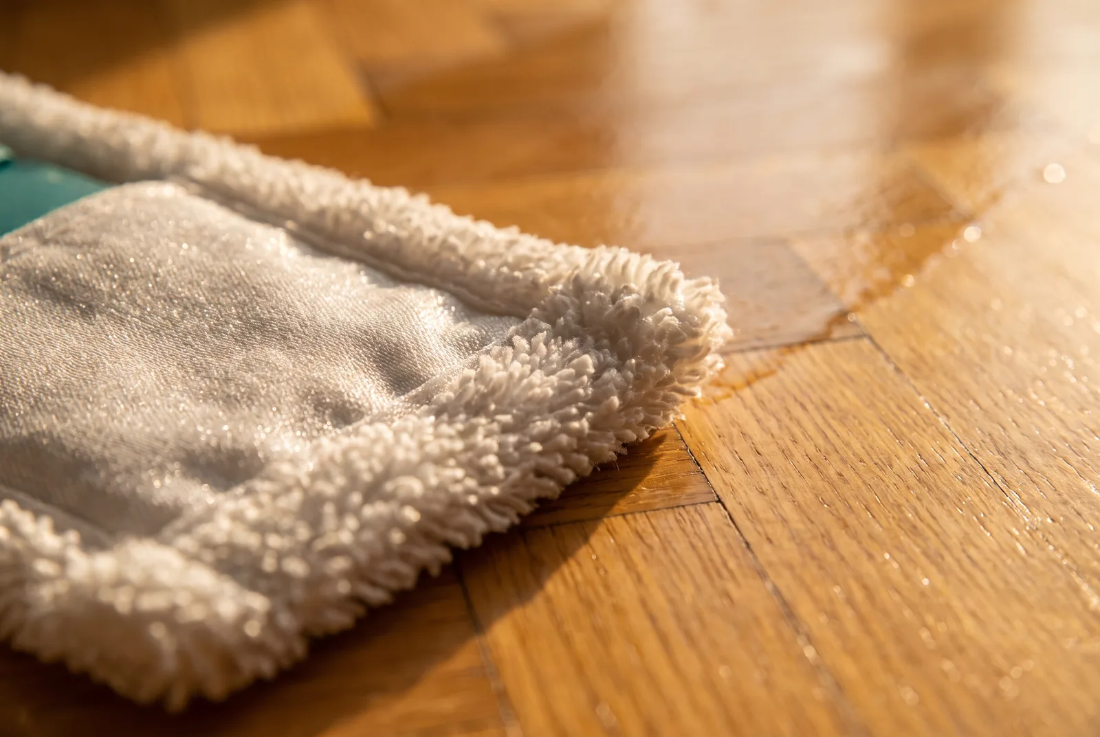 Mopette microfibre sur parquet vitrifié brillant