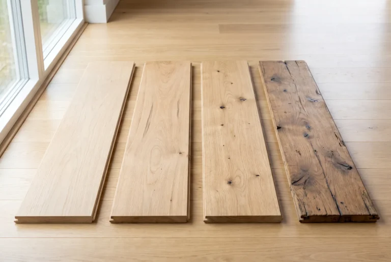 Quatre grades de parquet roble du plus pur au plus rustique