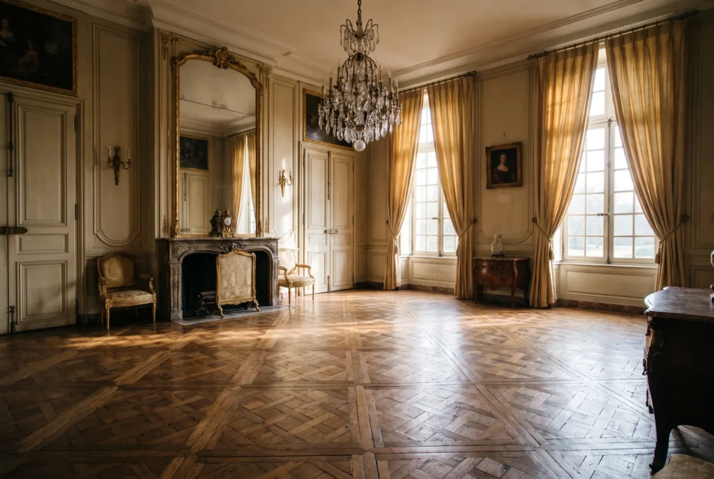 Salon classique avec panneaux de Versailles en roble