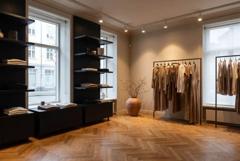 Boutique élégante avec parquet oak en bâton rompu