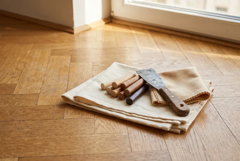 Kit de réparation parquet avec bâtons de cire et spatule