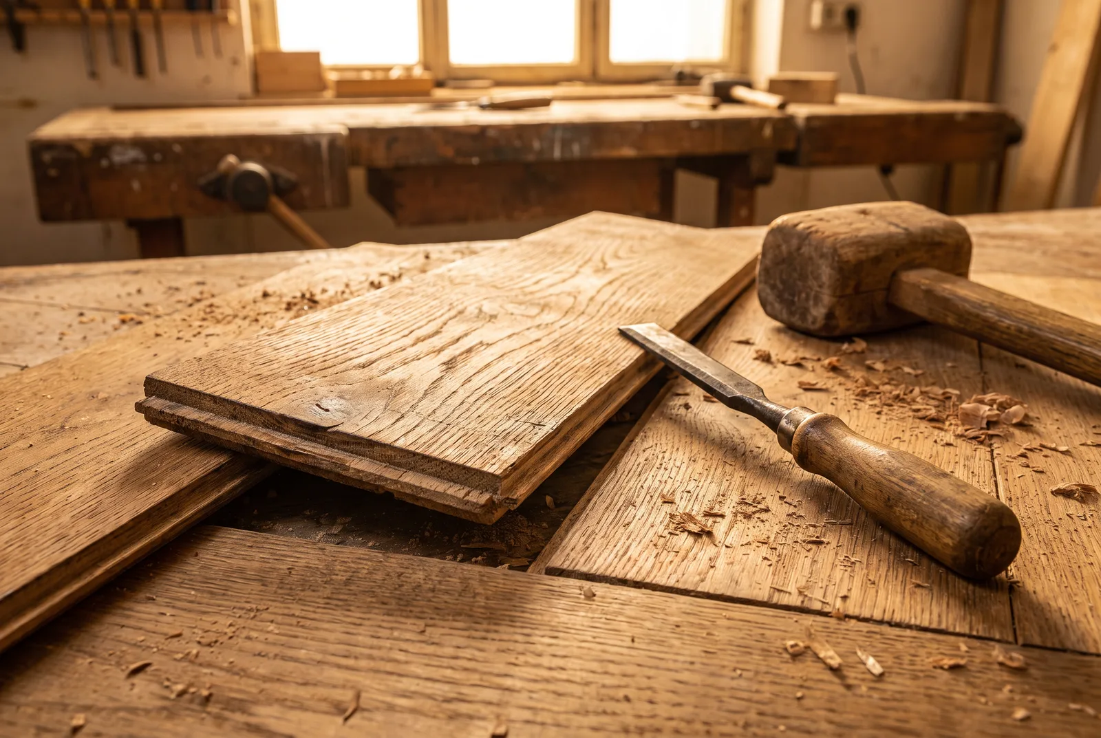 Lame de parquet soulevée montrant la rainure et languette