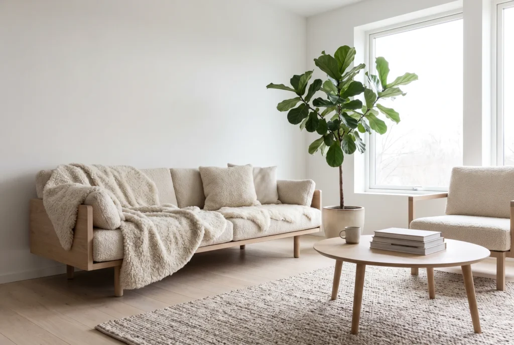 Salon scandinave au parquet chêne blond mat
