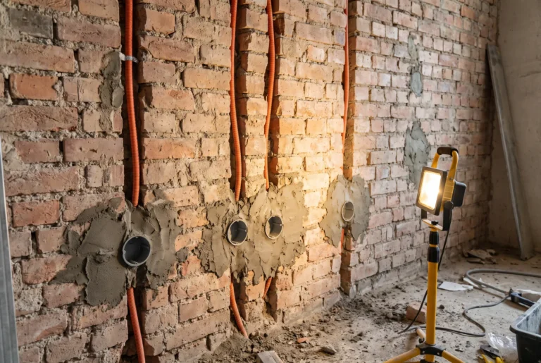 Saignées verticales avec gaines électriques avant rebouchage