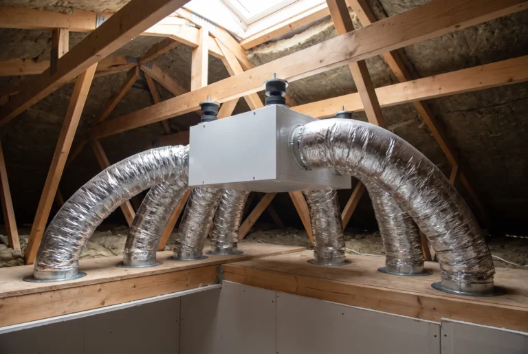 Caisson de VMC avec gaines isolées dans les combles